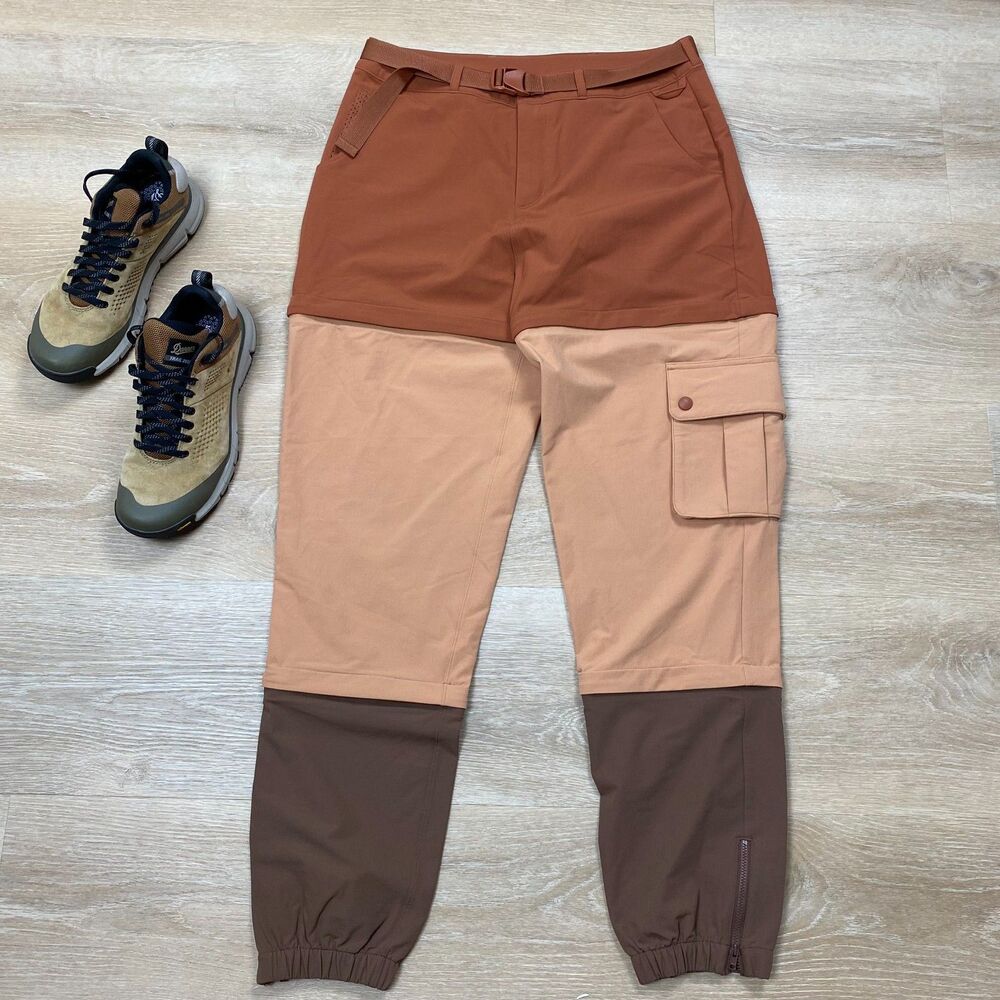 Outdoor Voices Colorblocked Track Pants in Rust, Peach & Brown